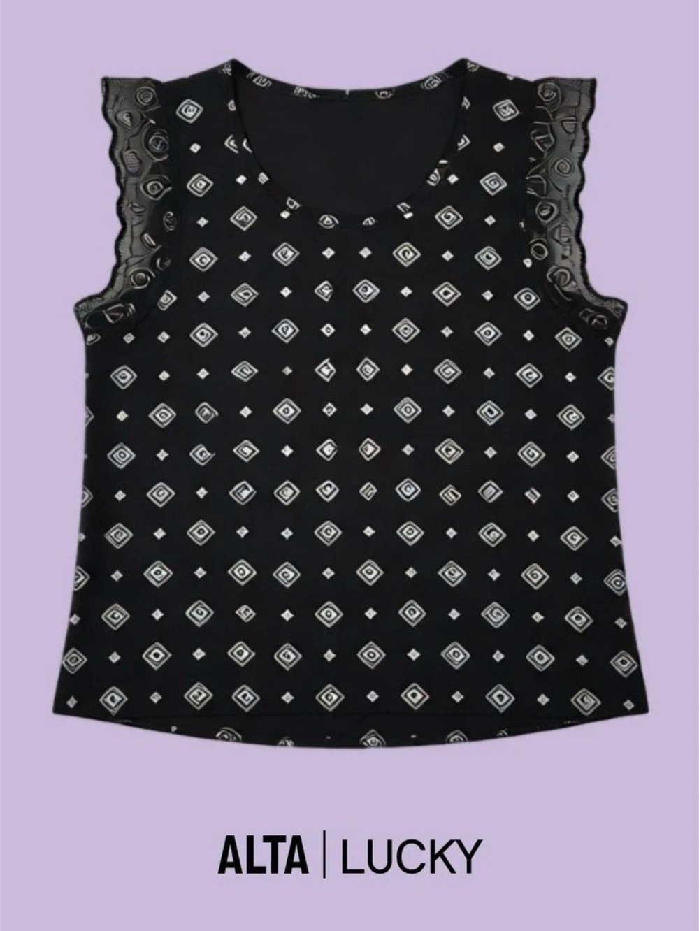 Lucky brand Geometric Sleeveless Top in Black & White